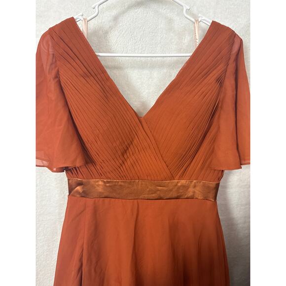 BN #603 Lavetir Rust Orange Pleated Flutter Sleeve Maxi Dress - Size 6 - Picture 3 of 5